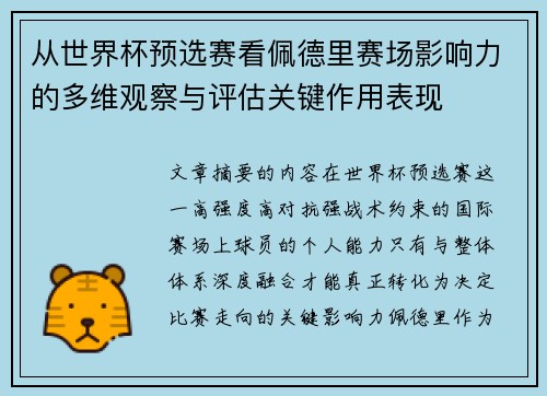 从世界杯预选赛看佩德里赛场影响力的多维观察与评估关键作用表现 从世界杯预选赛看佩德里赛场影响力的多维观察与评估关键作用表现